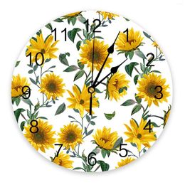 Wall Clocks Sunflower Texture Retro Modern Clock For Home Office Decoration Living Room Bathroom Decor Needle Hanging Watch