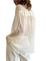 Women's Blouses Women Sheer Button Up Blouse Top Y2K Lapel Collar Long Sleeve See Through Vintage Mesh T Shirt Streetwear