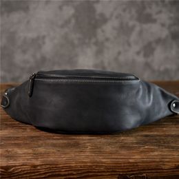 PNDME high quality cowhide simple vintage chest genuine leather men's shoulder messenger belt bag casual sports waist packs M2439