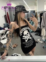 Dress Japanese Vintage Skull Print Tube Dress For Women's Summer New Bodycon Party Clubwear Y2k Aesthetic Sexy Off Shoulder Mini Dress