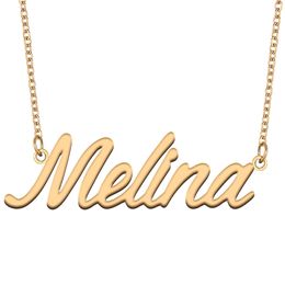 Melina Name Necklace Custom Nameplate Pendant for Women Girls Birthday Gift Kids Best Friends Jewelry 18k Gold Plated Stainless Steel