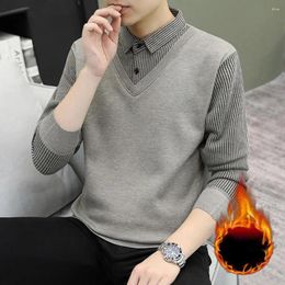 Men's Sweaters Men Striped Pullover Button-up Sweater Vest With Lapel Collar Plush Warm Fall Winter Formal Shirt For