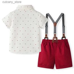 T-shirts Toddler Baby Boy Gentleman Clothes Short Sleeve Cross Print Shirt Top with Suspender Shorts 2Pcs Easter Outfit L0312