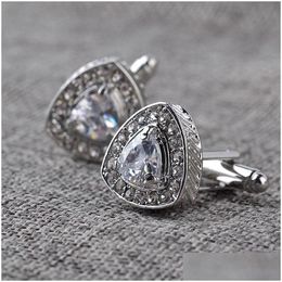 Cuff Links Trendy Zircon Crystal Cuffinks Fashion Luxury Elegant French Shirts Button For Men Wedding Party Drop Delivery Jewellery Cu Dh1Tf