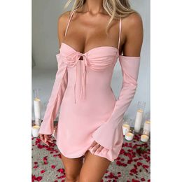 Sexy Suspenders Chest Flattering Lace Up Cutout Dress Summer Fashion Girl Short Skirt For Women