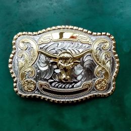 1 Pcs Big Size Lace Flower Gold Bull Head Cowboy Metal Belt Buckle For Men's Jeans Belts Head221H