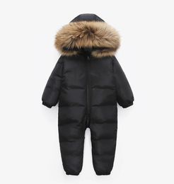 Russian Winter Infant Warm White Duck Down Rompers Children Outdoor Ski Sets new born Baby girl clothes Fur Hooded Jumpsuits 30 25088505