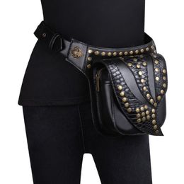 Waist Bags Retro Steam Punk Leather Bag Serpentine Crossbody Rock Crocodile Gothic Rivet Fanny Packs Fashion Motorcycle Leg235g