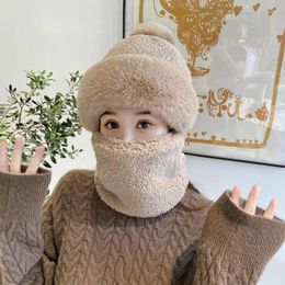 Berets Winter Cashmere Hat Fleece Balaclava Men Women Head Hood Scarf Cap Thicken Cosy Warm Bonnet Lamb Riding Bobble