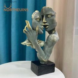 Decorative Objects Figurines NORTHEUINS Resin Abstract Art Couple Mask Statue Lover Figure Figurines for Interior Decor Item Anniversary Valentines Day Gift T240