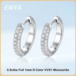 EWYA Luxury Designer 0.8cttw D Colour Full 1mm Hoop Earrings S925 Sterling Silver Earring For Women Party Fine Jewellery 240301