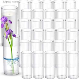 Vases 36 Pcs Clear Glass Cylinder Vases Bulk 10 Inch Tall Floating Candle Holders Glass Flower Vase Hurricane Freight Free Room Decor L240309