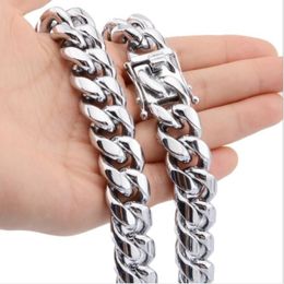 High Polished hip-Hop Mens Jewellery 316L Stainless steel Cuban Curb Link chain necklace 10mm 12mm 14mm 24 inch heavy Cool Clasp gre318S