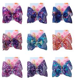 104Colors Girls Bow Hair clips Mermaid clover Flamingo print Hair Accessories Barrettes Kids 8 inch Headdress hair bows with Clip 2603361