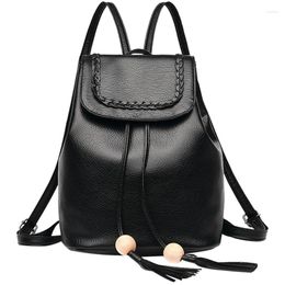 School Bags DOME Teen Leather Backpack Suitable For Girls Fashion Female Pretty Tassel Travel Bag