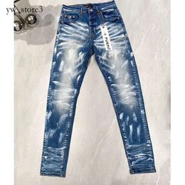 Leading Fashion Jeans - Purple Jeans Men's Skinny Fashion Rip Stitching Holes All Year Long Slim Leg Purple Brand Jeans 9655