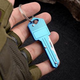 outdoor mini folding knife keychain key shape pocket fruit tool multifunctional self defense key chain gift