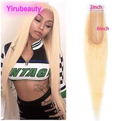 Peruvian Human Hair Straight Virgin Hair Blonde 613 Lace Closure 2X6 Size Baby Hair Middle Part 613 Color5951972