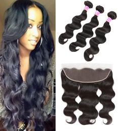 Bundles with Frontal Brazilian Hair Body Wave Human Hair 3 Wefts and Full Lace Frontal Closure Unprocessed Peruvian Malaysian Hair1711725