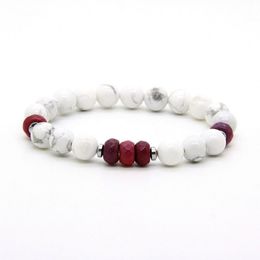 Unisex Couples Jewellery Whole 10pcs lot 8mm White Howlite Marble & Fire Agate Stone Distance Lovers Lucky Bracelets302J