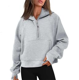 Lulu-05 Autumn Winter Yoga Suit Scuba Hoodie Half Zip Women S Sports Sweater Loose Gym Jacket Fitness Short Plush Coat Sweatshirt 1152ess