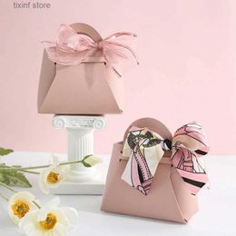 Gift Wrap 60pcs Leather Gift Bags for Easter Eid Wedding Guest Favour Box Mini Handbag With Ribbon Packaging Box Distributions Party Gifts T240309