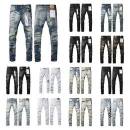 Lila jeans designer jeans mäns etikett märke mäns etikett sommarhål högkvalitativ broderad mäns casual jeans amirs