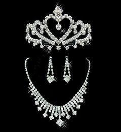 Sparkly Bridal Jewellery Wedding Bride Rhinestone Accessories Crown Necklace and Earring Silver Special Occasion Women Tiara Jewelry9526697