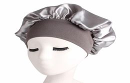 58cm Solid Colour Long Hair Care Women Satin Bonnet Cap Night Sleep Hat Silk Head Wrap Adjust Shower Caps2917470