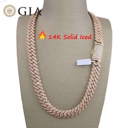 Hip Hop Jewellery 14mm Real 14k Gold Prong Setting Vs Lab Grown Natural Diamond Iced Out Cuban Link Chain Necklace and Bracelet