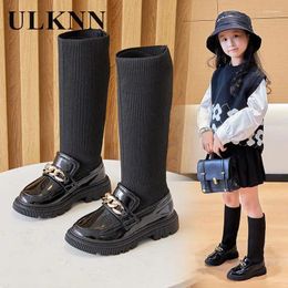 Boots Girls' Long 2024 Children's Single Little High Barrel Fashionable Socks Princess Leather Boats
