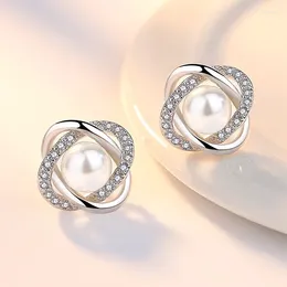 Stud Earrings Original Designer 925 Sterling Silver Custom Pearl Crystal For Women Fashion Party Wedding Jewellery Christmas Gift