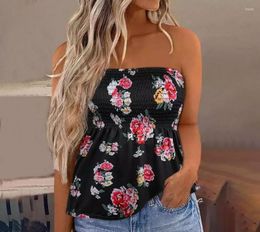 Women039s Blouses Shirts Women Blouse Tube Top Floral Print Off Shoulder Summer Elastic Low Cut Printed VestWomen039s7585412