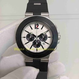 Top Quality Real Po Men's Chrono Watch Mens White Dial Quartz Chronograph Date Rubber Strap 103383 Sport Men Watches Wrist282F