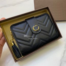 Casual Tassel Decorative Leather Wallets Bags Zipper Short Money Clips Women Designer Mini Portable Purses With Box234W