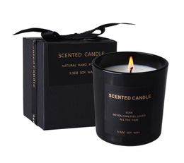 Scented Candles Black Glass Jar Pillar Long Lasting 30 hours Soy Wax For Home Women Gifts Office Romantic Travel Goods Santal7033162