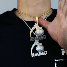 Iced Out Hip Hop Rock Letter Meteor Ball Pendant with Cuban Chain Necklace for Women Men Necklaces Jewelry Drop Ship2120