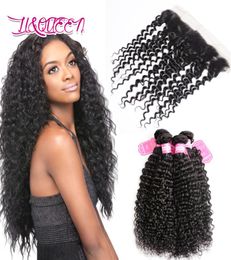 Peruvian Human Hair 3 Bundles With 13 X 4 Lace Frontal Pre Plucked Baby Hair Deep Wave Curly Natural Color5777053