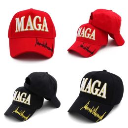 Cappello da ricamo MAGA Trump 2024 Berretto da baseball in cotone nero rosso per le elezioni