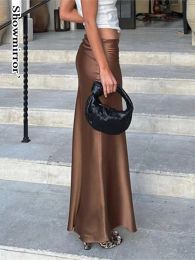 Skirt Elegant Satin Maxi Dres Female Low Rise Long Skirt Brown Vintage Streetwear Casual Slim Fit Satin Maxi Skirt Party Outfits