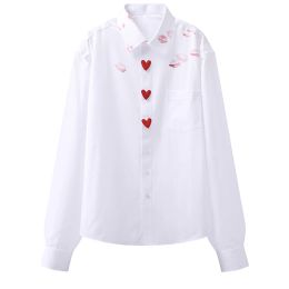 Shirts New Fashion Woman Blouses 2022 Spring White Long Sleeves Female Clothing Red Lip Print Women's Shirt Loose Chic Designed Tops