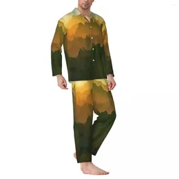 Men's Sleepwear Pajamas Men Elegant Mountains Sleep Sunset Print 2 Pieces Casual Pajama Set Long Sleeve Trendy Oversize Home Suit