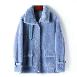 Small Amount Of Clothing Haining New Women's Loose Grain 2024 Spring And Autumn 100 Sheep Wool Real Fur Coat 365443