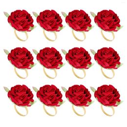 Dinnerware Sets 12 PCS Red Rose Shape Towel Buckle Napkin Ring Wedding Party Valentine's Day El Table Decor Metal Gold Holder