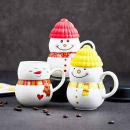Mugs 9 Kinds Of Creative Ceramic Coffee Mug Christmas Cartoon Snowman Water Cup With Lid Home Bottle Year 2022 Gifts227D