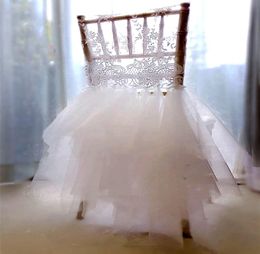 2021 In Stocks Different Colours Wedding Chair Covers Elegant Lace Tulle Tutu Chairs Sashes Decorations Skirts ZJ0105784000