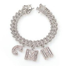 Custom Name Zircon Baguette Letters 12MM Austrian Rhinestone Cuban Chain Necklace &Bracelets Anklet For Men Women240k