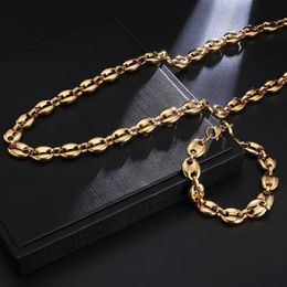 Chains Vintage Stainless Steel Coffee Bean Necklace For Men And Women 11mm 60cm Pig Nose Titanium Jewelry Gift254h