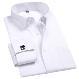 2024 Men French Cuff Dress Shirt Cufflinks White Long Sleeve Casual Buttons Male Brand Shirts Regular Fit Clothes 240306