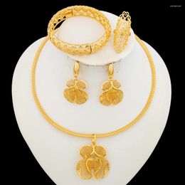 Necklace Earrings Set Jewellery Party Wedding Dubai Gold Colour Jewellery For Women Bracelet Ring Nigeria Ethiopian Gift